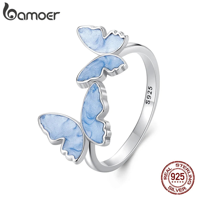 925 Sterling Silver Blue Butterfly Ring, Adjustable for Women