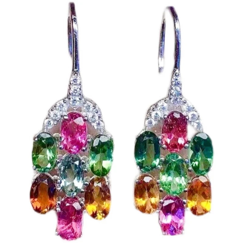 925 Silver Natural Sapphire Drop Earrings, 2.8ct, Multicolor