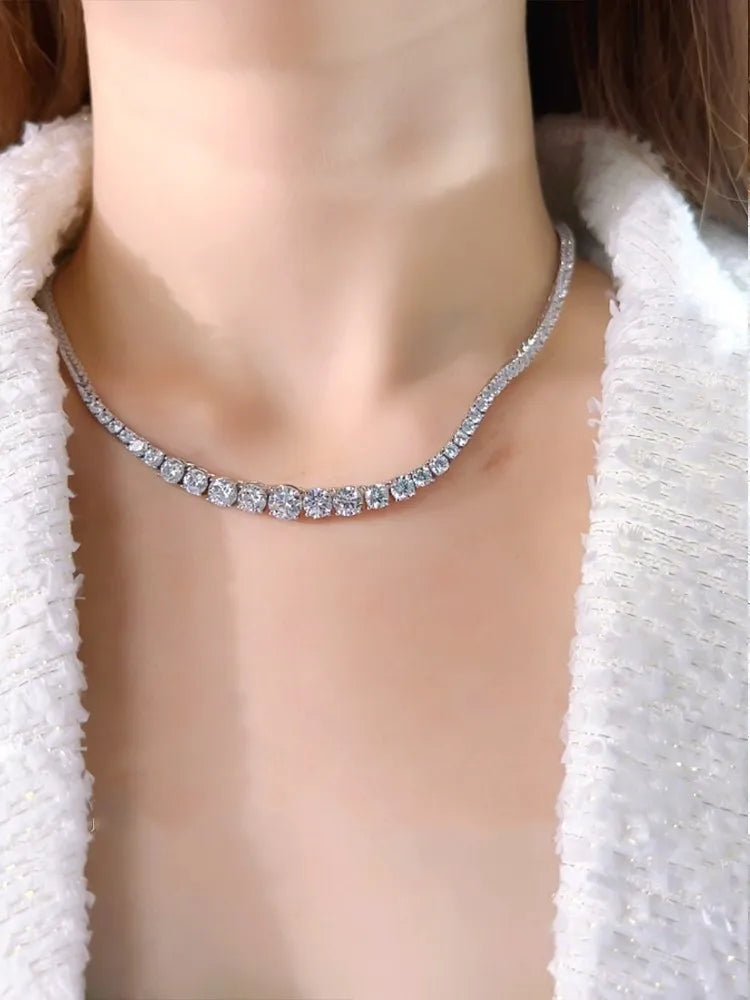 Sterling Silver Round Diamond Collarbone Chain Necklace for Women