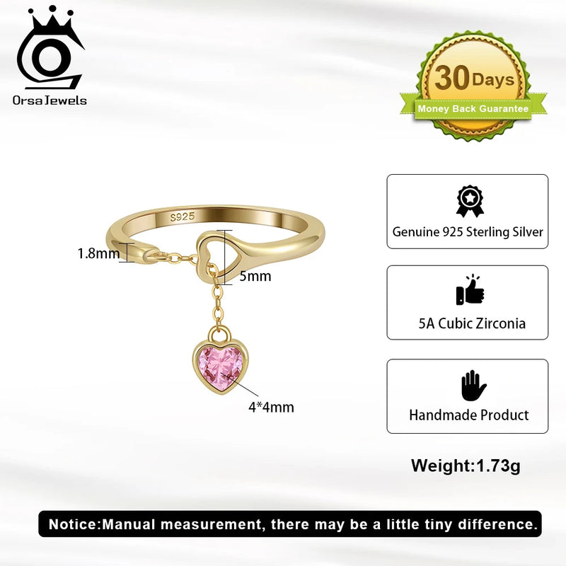 925 Silver Pink Zircon Sweet Heart Pendant Necklace Ring Set for Women