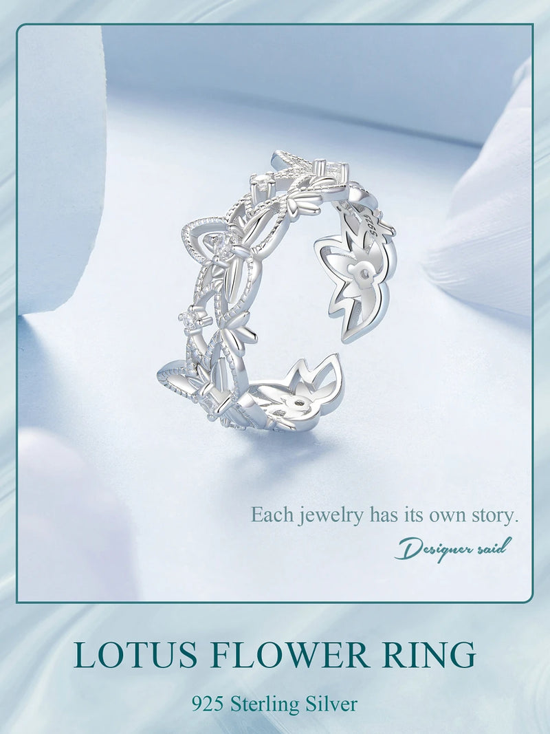 Sterling Silver Lotus Open Ring for Women