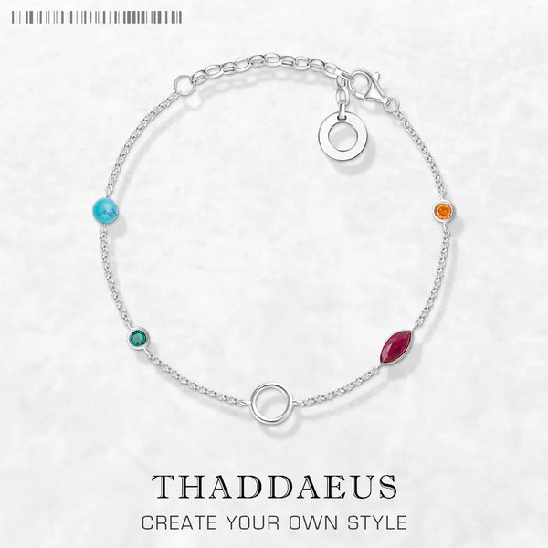 925 Sterling Silver Charm Bracelet with Coloured Stones for Women