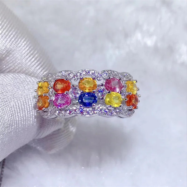 S925 Sterling Silver Sapphire Multicolor Wedding Ring for Women