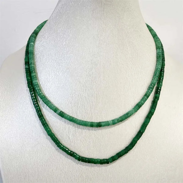 Sterling Silver 4mm Emerald Necklace, Simple Sea Heishi Design for Women