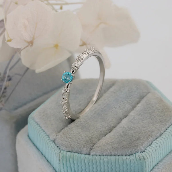 925 Sterling Silver Natural Apatite Star Thin Engagement Ring for Women