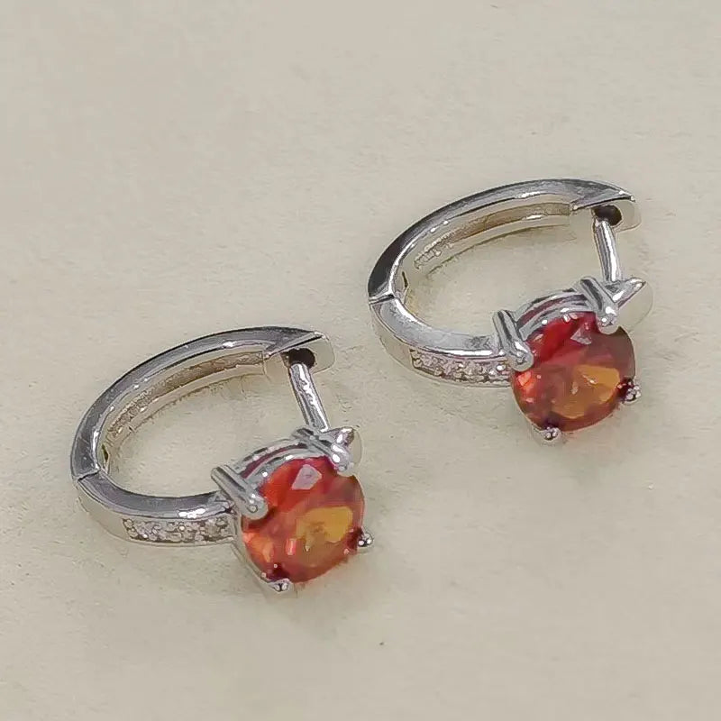 Sterling Silver Garnet Hoop Earrings for Women