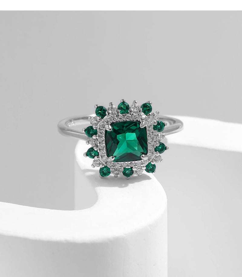 Sterling Silver Green Zirconia Square Ring for Women