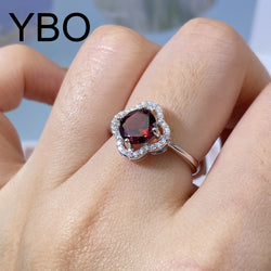 Sterling Silver Garnet Four Leaf Clover Ring for Women