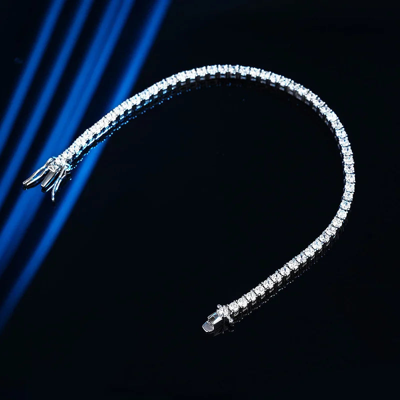 925 Silver Moissanite Tennis Bracelet with 2.5mm D Color Round Cut Stones for Women