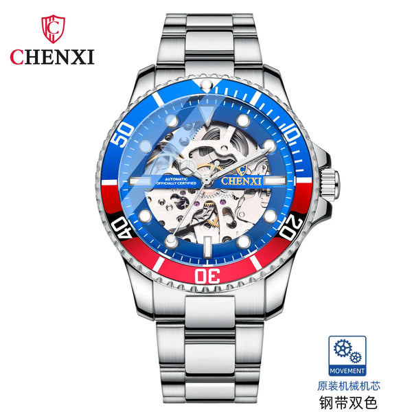 Stainless Steel Hollow Out Automatic Mechanical Watch for Men