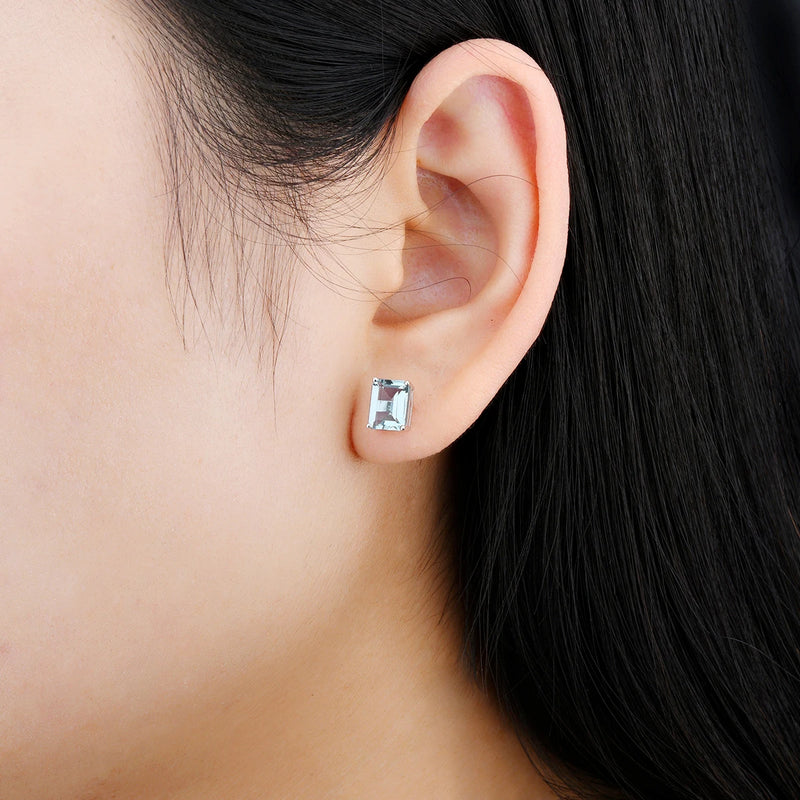 9K White Gold Aquamarine Stud Earrings 3.00 ctw for Women