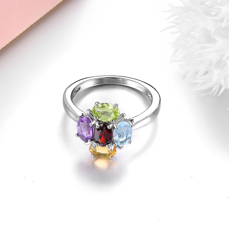 Solid Silver 925 Amethyst Garnet Topaz Rings 2.2 ctw for Women