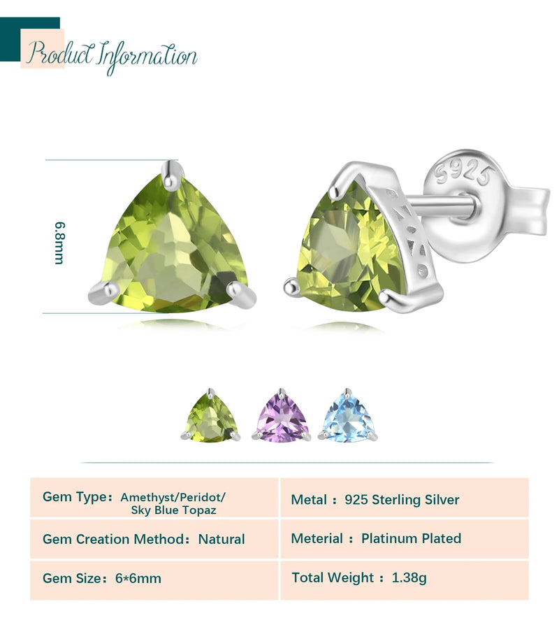 925 Sterling Silver Peridot Amethyst Topaz Stud Earrings for Women