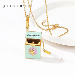 Sterling Silver Juicy Grape Charm Enamel Cigarette Case Necklace for Women