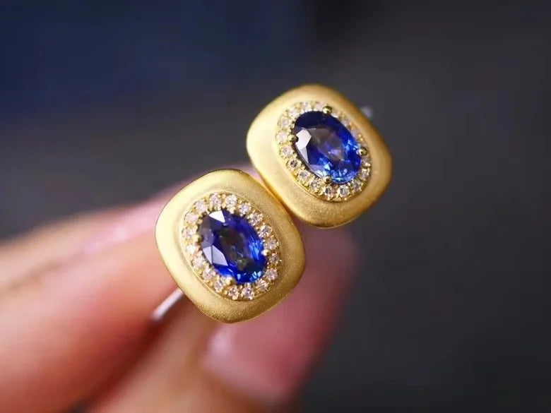 925 Sterling Silver Blue Sapphire Stud Earrings for Women