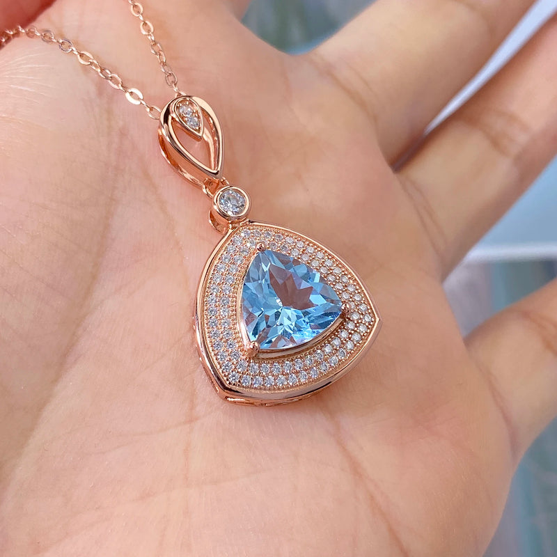 Rose Gold Plated Sterling Silver Triangle Topaz Pendant Necklace for Women