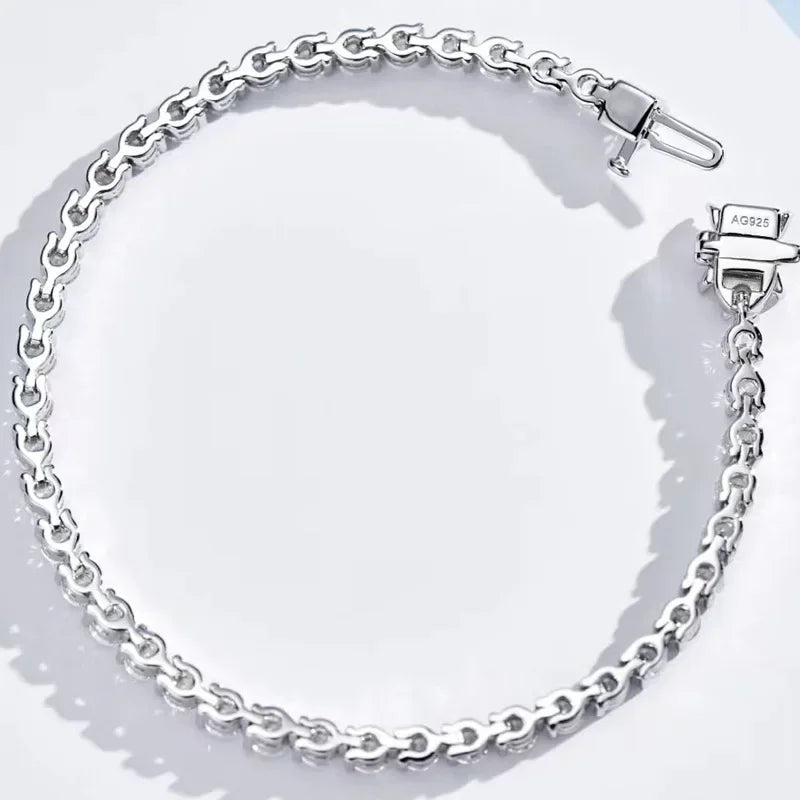 925 Sterling Silver Lab Sapphire High Carbon Diamonds Gemstone Tennis Bracelet