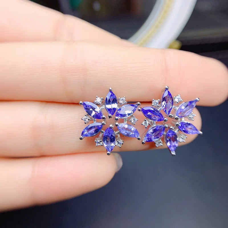 925 Sterling Silver Tanzanite Flower Design Earrings for Girl