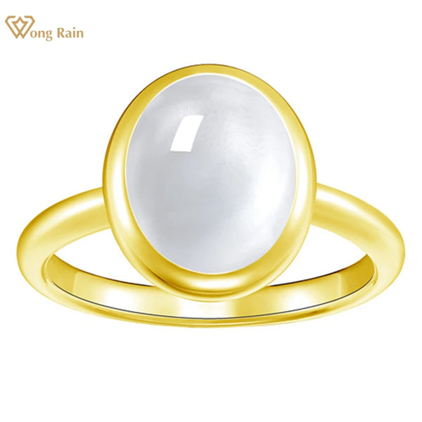 Wong Rain Vintage 18K Gold Plated 925 Sterling Silver Oval 8*10 MM Natural Jade Gemstone Women Ring Wedding Engagement Jewelry