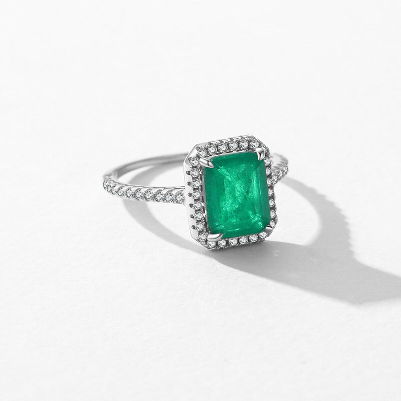 Sterling Silver Rectangle Cut Emerald Ring