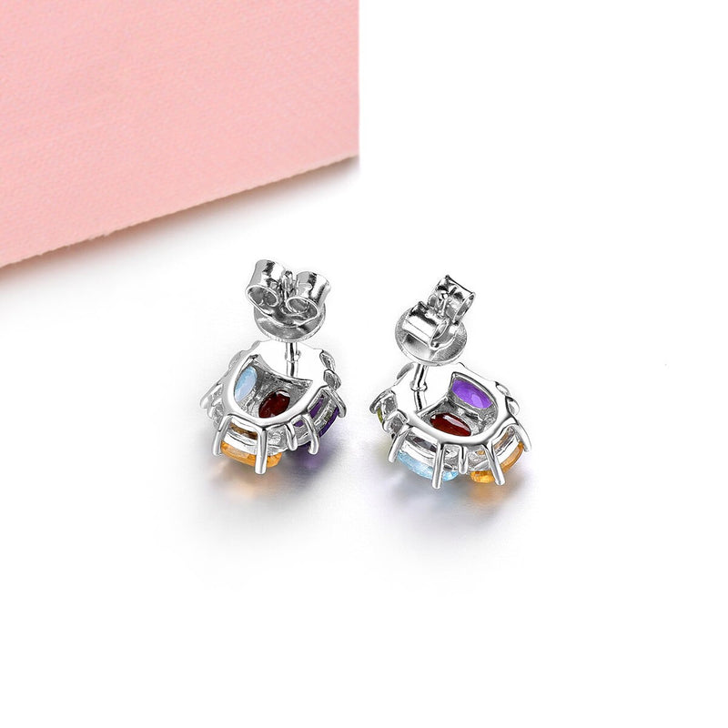 Sterling Silver 2.50 ctw Natural Multicolor Gemstone Stud Earrings for Women