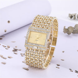 Stainless Steel Diamond Accented Quartz Square Watch for Women