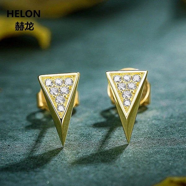 14k Yellow Gold SI/H Natural Diamond Triangle Stud Earrings for Women