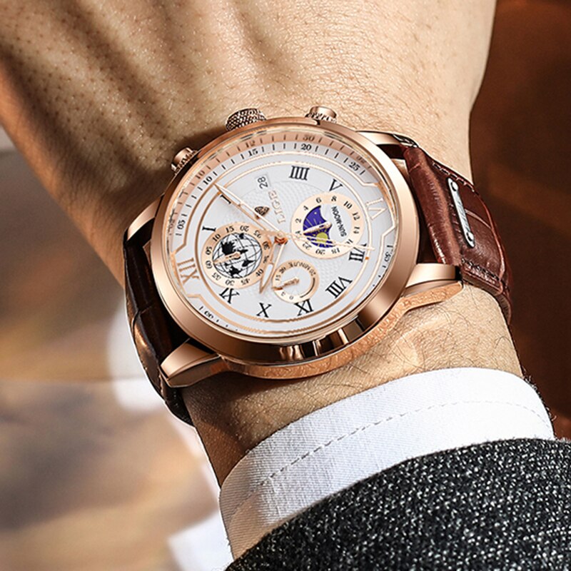 Leather Big Dial Chronograph Watch for Men