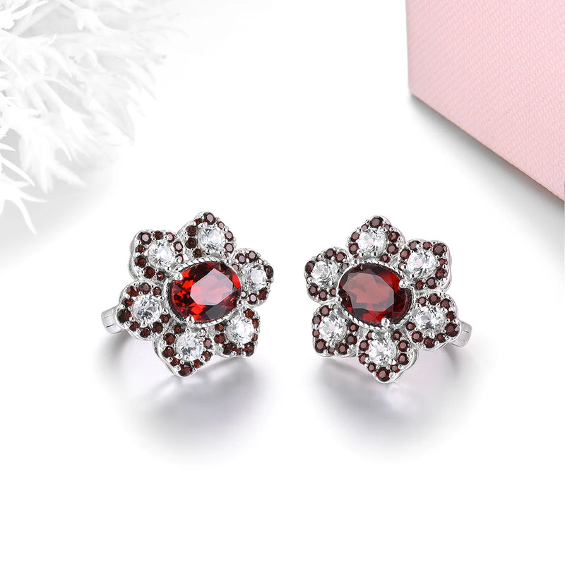 Sterling Silver 8 ctw Garnet & Topaz Clip Earrings for Women