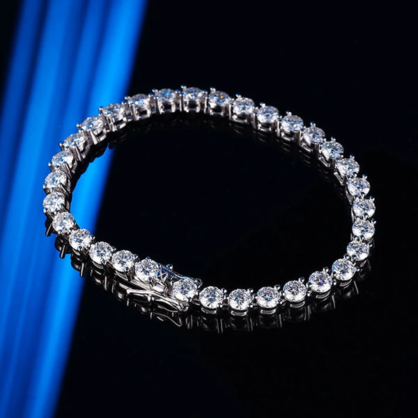 925 Sterling Silver 4-5MM Diamond Gems Moissanite Tennis Chain Bracelets Bangle