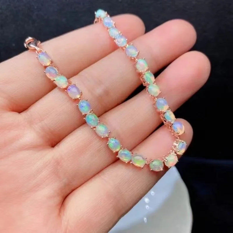 Silver Plated White Fire Opal Bracelet 4*5mm for Women