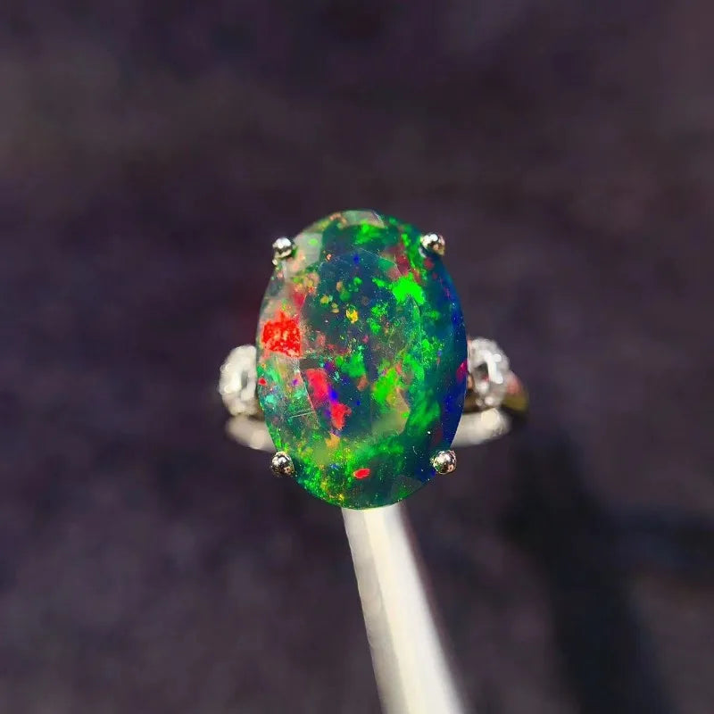 Sterling Silver Black Opal Ring, 0.50 Carat for Women