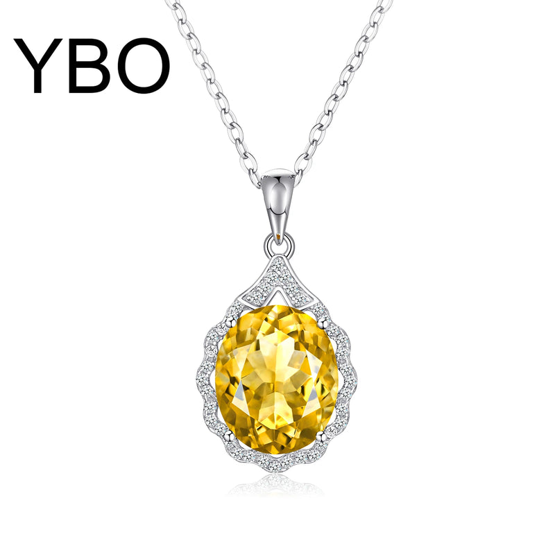 925 Sterling Silver Citrine Gemstone Pendant Necklace for Women.