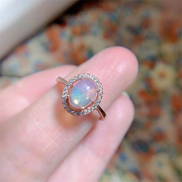 925 Sterling Silver Natural Opal Ring for Women