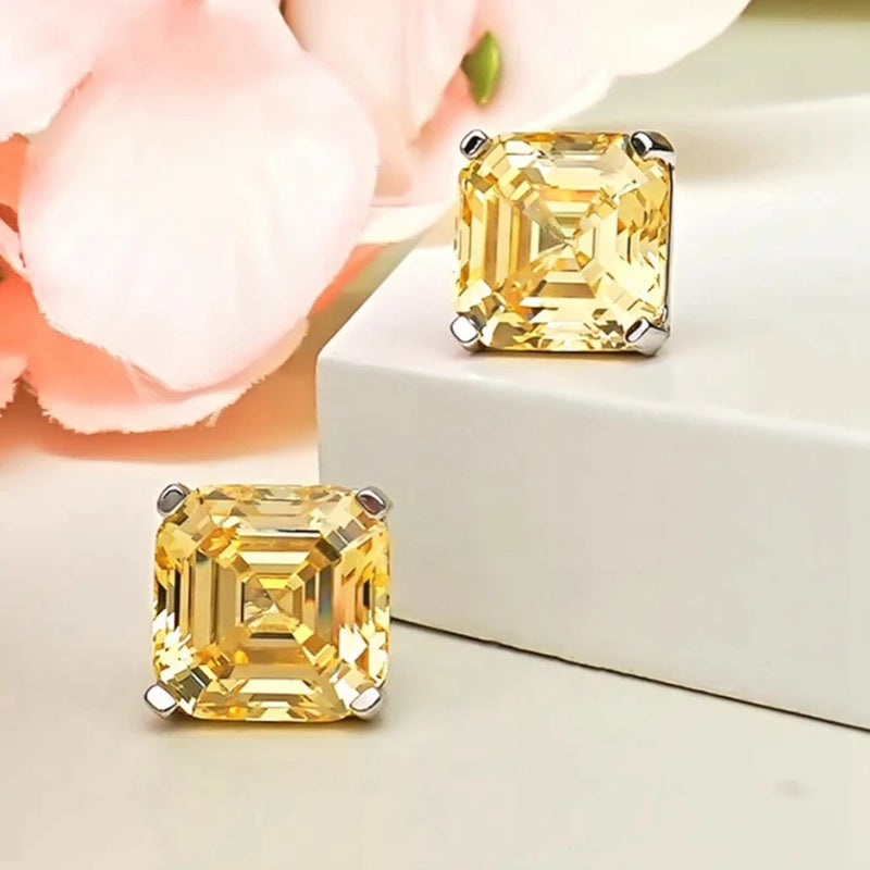 Sterling Silver Asscher Cut 10x10MM Aquamarine Citrine Gemstone Stud Earrings for Women