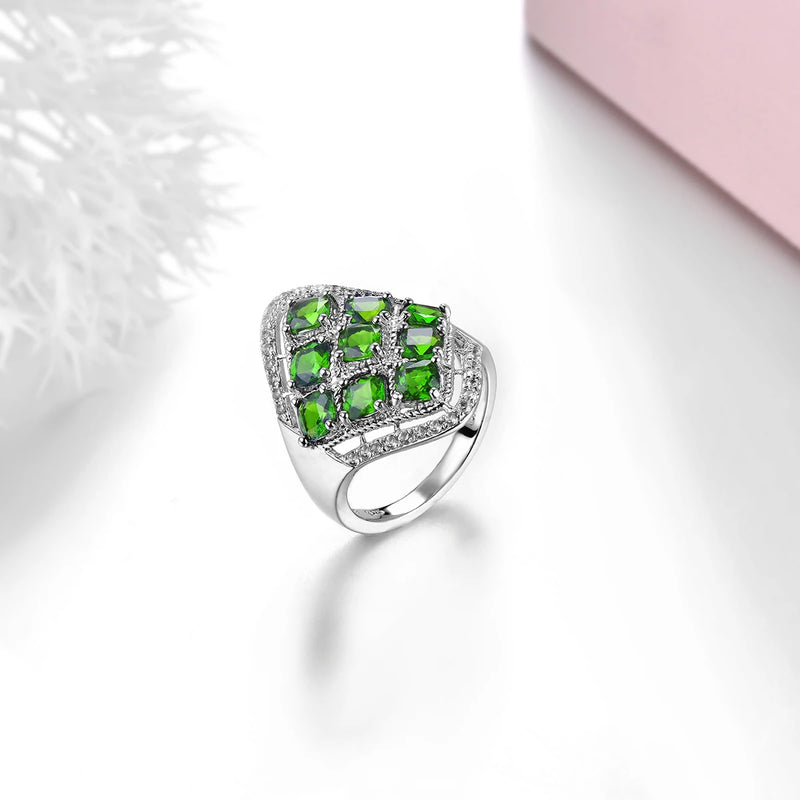 Sterling Silver Chrome Diopside Ring for Women