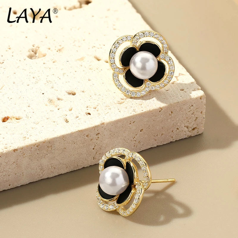 Sterling Silver Pearl Zircon Earrings for Women