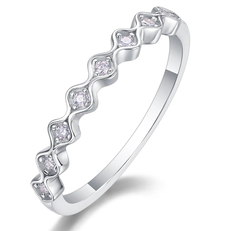 Sterling Silver All Moissanite Wave Half Eternity Ring for Women