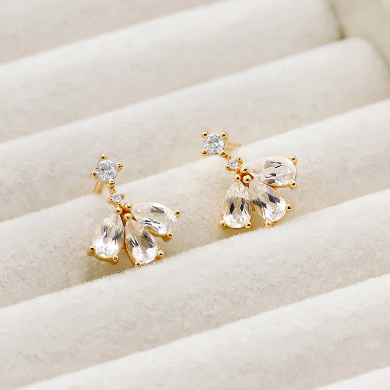 925 Sterling Silver Gold Plated Topaz Stud Earrings for Women