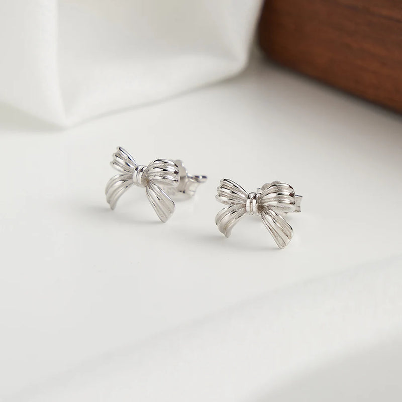 925 Sterling Silver Bowknot Stud Earrings for Women