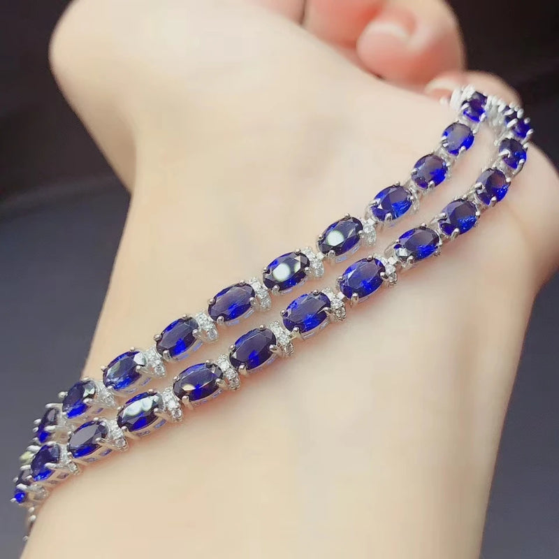 925 Sterling Silver Natural Sapphire Bracelet for Women.