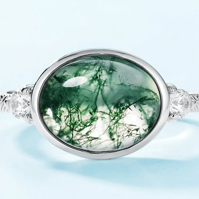 Sterling Silver Moss Agate Ring for Woman