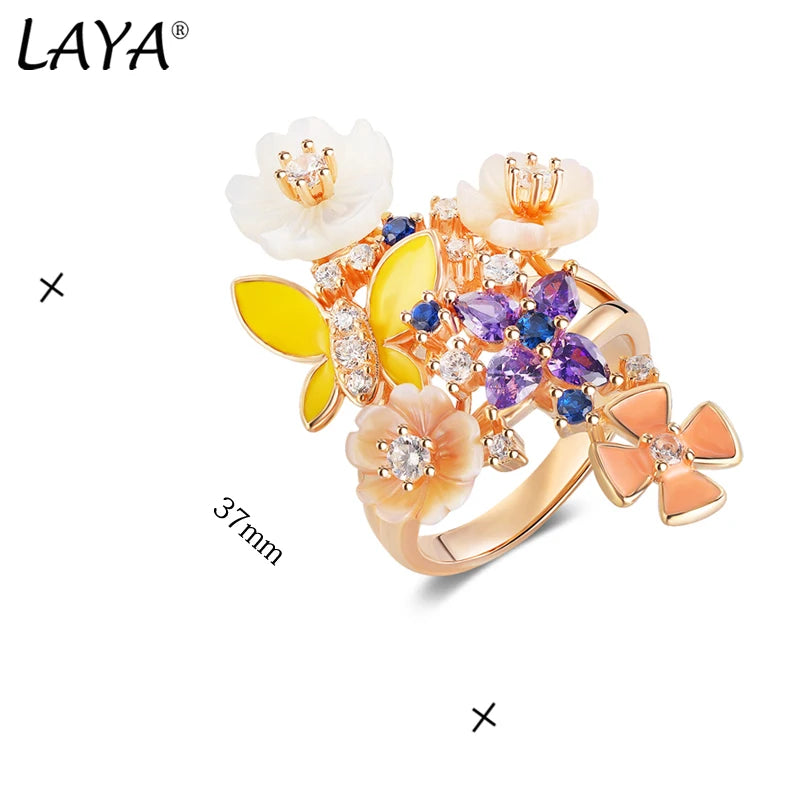 925 Sterling Silver Enamel Flower Ring for Women