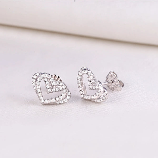 925 Sterling Silver CZ Heart Dangle Earrings for Women