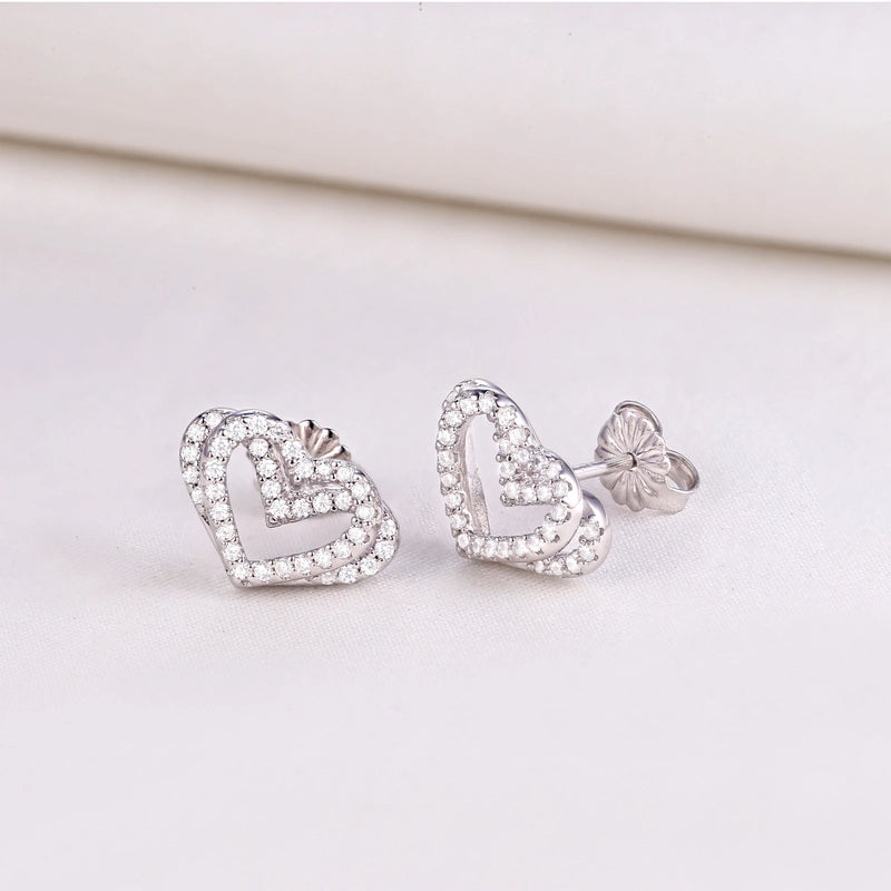 925 Sterling Silver CZ Heart Dangle Earrings for Women