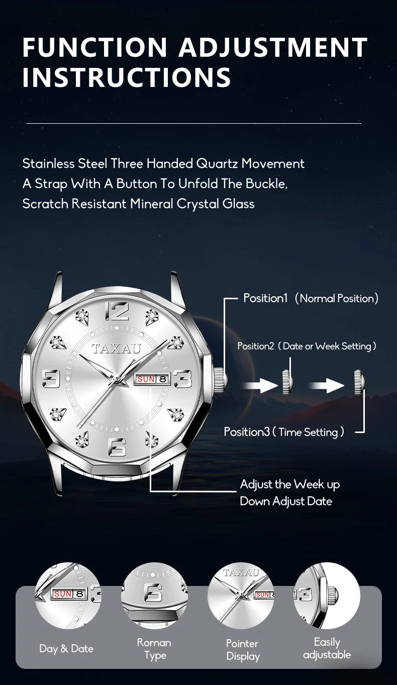 Stainless Steel Luxury Quartz Watch with Original Design for Men.