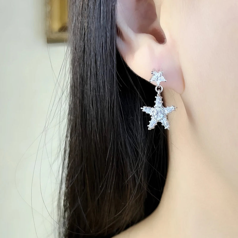 Sterling Silver White Star Earrings