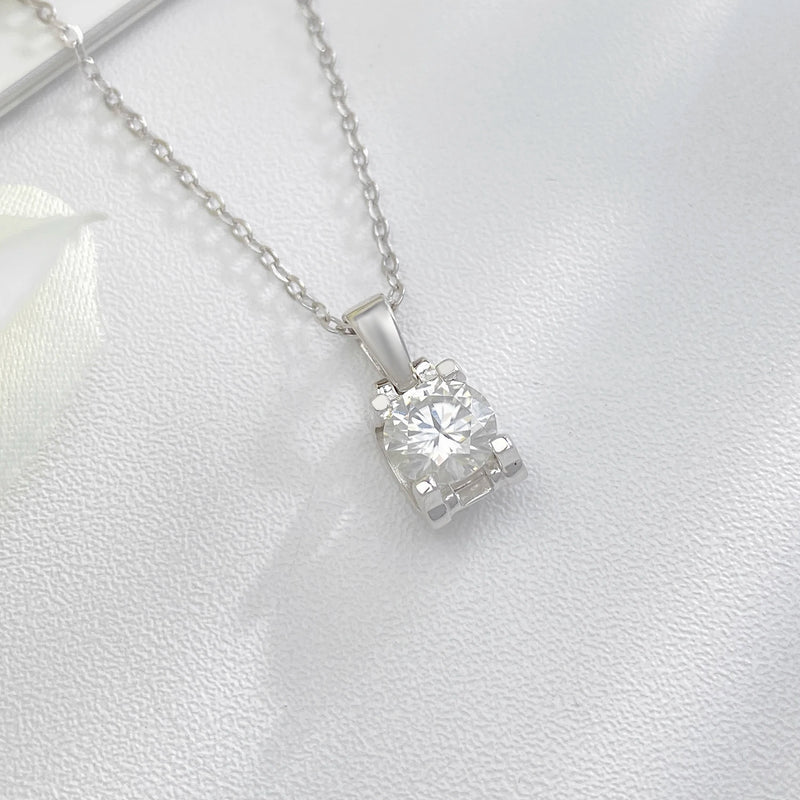 Sterling Silver 1CT Moissanite Pendant Necklace for Women