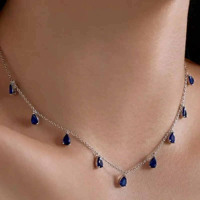 Sterling Silver Teardrop Pendant Necklace with 5A Zircon for Women