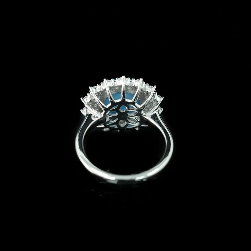 925 Sterling Silver Sapphire Blue Turquoise High Carbon Diamonds Ring